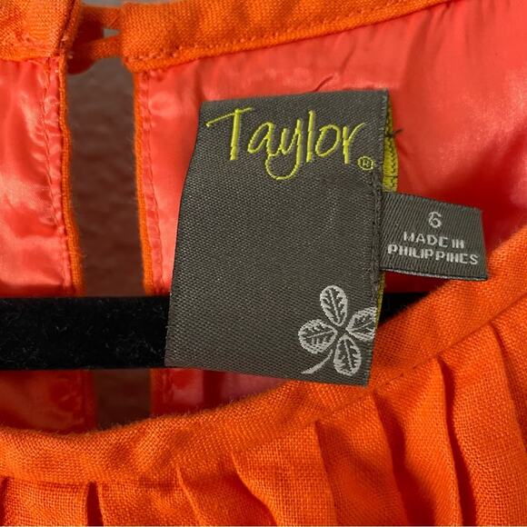 Taylor Orange Linen Ruffled Hem Sheath Dress Size 6 - Picture 5 of 6